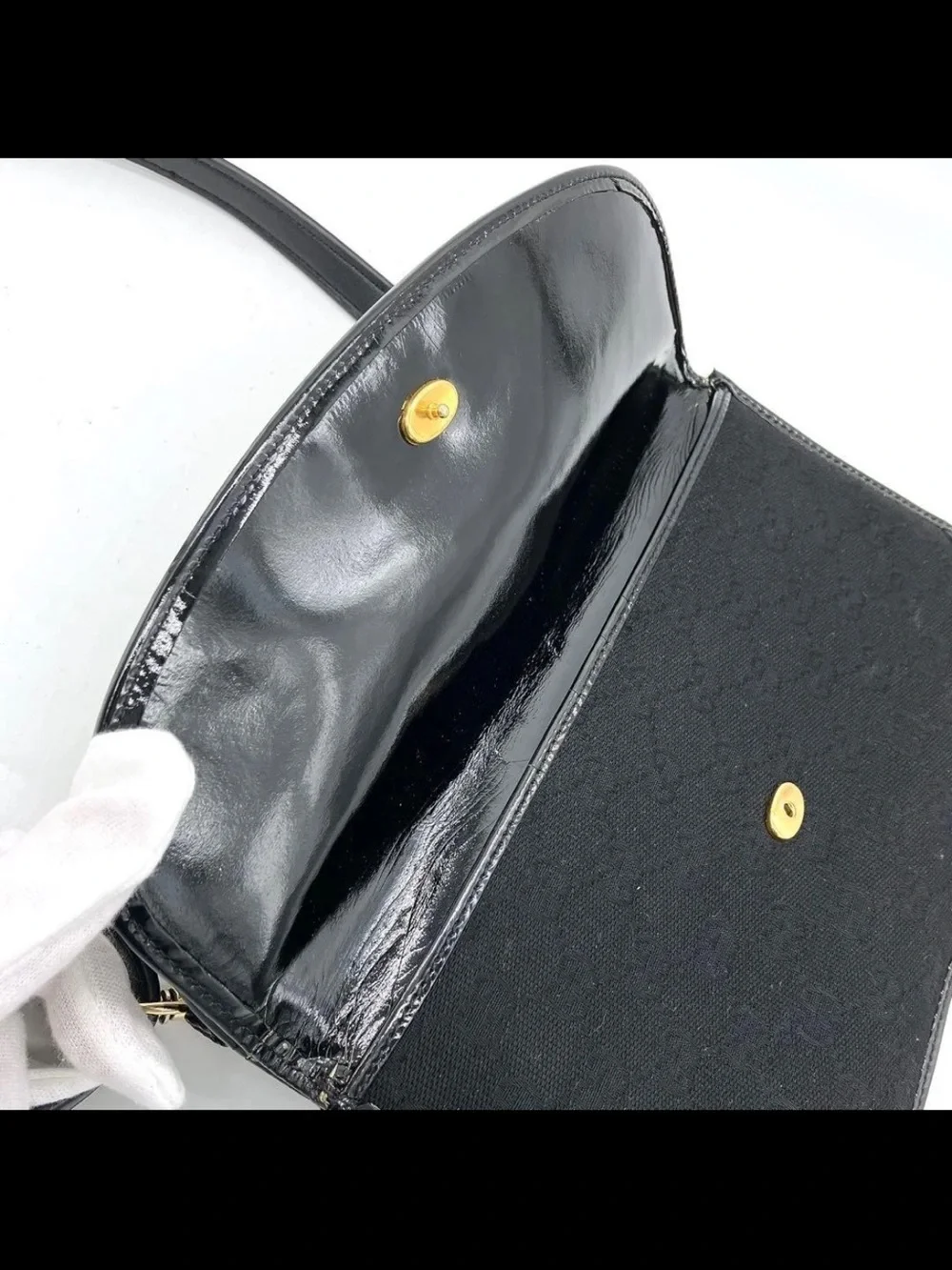 Gucci Black Patent & Velvet Crossbody Bag with Gold GG Accent